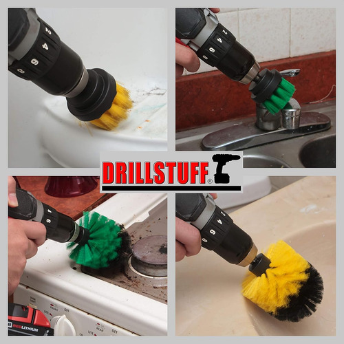 Cepillo Taladro 4 Piezas Amarillo Verde Multiusos Limpieza