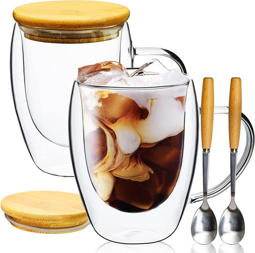 Paracity Glass Coffee Mugs Set Of 2 With Bamboo Lid/ Spoo...