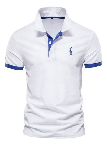 Camiseta Polo Bordada De Manga Corta Con Solapa Para Hombre