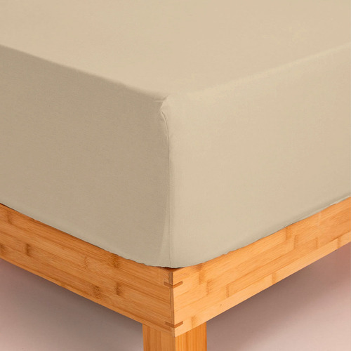 Sábana Ajustable Queen Size / 2 Plazas Línea Egipcia Color Crudo Diseño de la tela Liso
