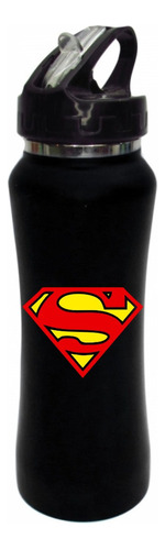 Termo Pitillo Superman Botilito Aluminio Negro 650ml