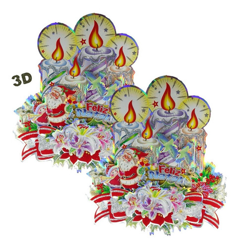 Imagem 1 de 3 de Kit 2 Enfeites De Natal Cartonado Dupla Face