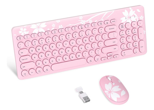 Combo Teclado Mouse Inalámbricos Mytrix Sakura Teclas Redond Rosa.