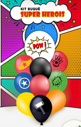 Balão Kit Buquê Vingadores 10 Unid N11 Festa Tema Heróis
