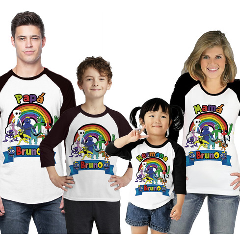 Kit 4 Playeras Raglan 3/4 Rainbow Friends Cumpleaños #v43