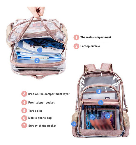 Mochila Transparente De Pvc Resistente, Transparente, Para C