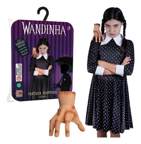 Vestido Vandinha Addams Infantil + Acessório Menina Wandinha