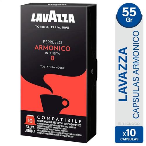 Cafe Capsulas Armonico Lavazza X10 Unidades Nespresso 