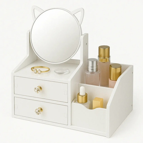 Caja De Almacenamiento De Cosméticos Multifuncional + Espejo