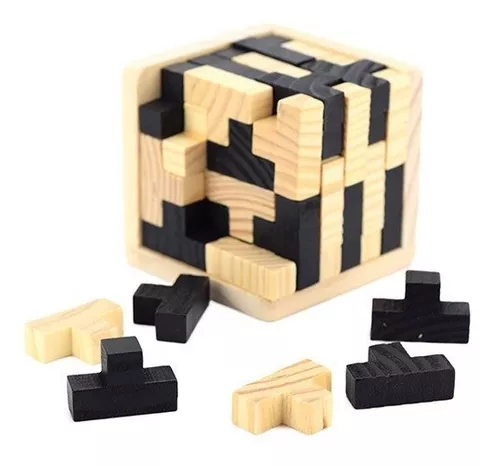 Brinquedo Educativo Com 16 Quebra Cabeça Puzzle 3d Madeira - Cubo