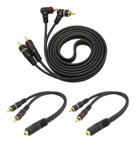 Kit Cabo Rca 1 Metro Preto + 2 Rca Y 2m 1f Flexível