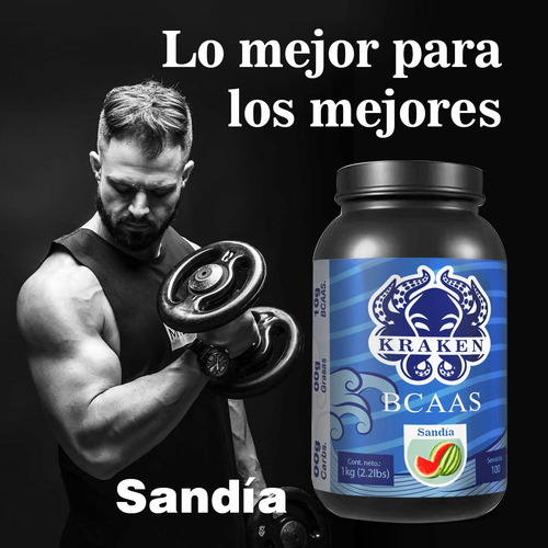 Aminoácidos Bcaas Polvo Kraken 1kg Sabores 100 Servicios Sandía