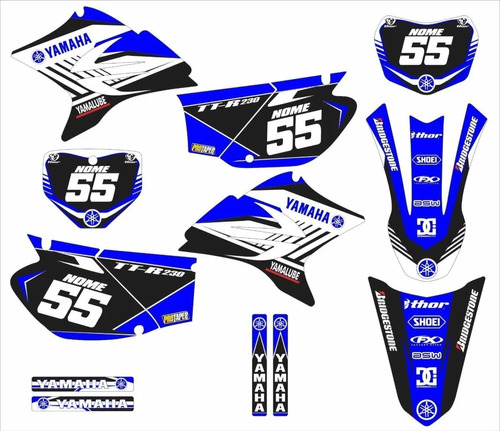 Adesivos Laminado Motocross Trilha Para Yamaha Ttr 230 19990 Cor Azul Preto