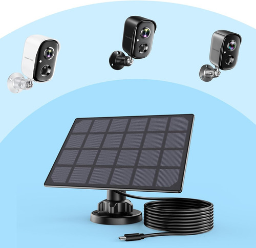 Panel Solar Para Cámaras Seguridad Con Cable Carga 3 Metros