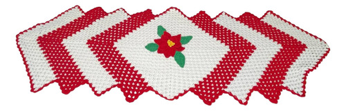 Camino De Mesa Tejido A Mano Navidad Noche Buena Color Blanco Granny Square