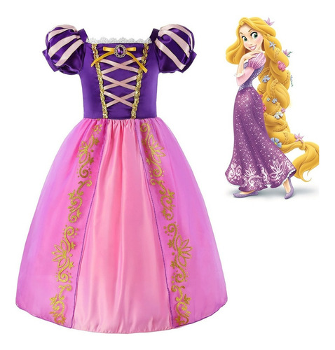 Vestido De Disfraz Princesa Rapunzel Falda Larga For Niña