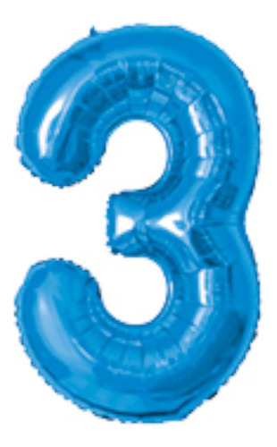 Balão De Número Metalizado Azul - Número 3 - 40  1 Metro - R