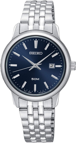 Reloj Seiko De Mujer Sumergible De Acero Sur665 Color de la malla Plateado Color del bisel Plateado Color del fondo Azul