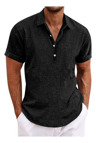 Polera C Para Hombre Con Botones Lisos, Cuello Vuelto, Manga