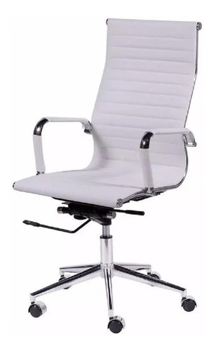 Cadeira de escritório esteirinha alta ergonômica branca com estofado corino