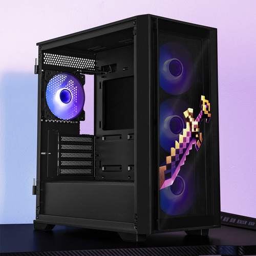 Gabinete Gamer Xtreme Pc Gaming Minecraft Ender Dragon Edition Micro Torre Micro Atx 4 Fan Argb Usb-c Cristal Templado Frente Intercambiable