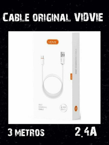 Imagen 1 de 2 de Cable Original Vidvie Súper Largo Para iPhone, Tipo C Y V8