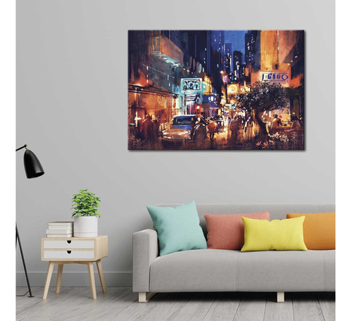 Cuadro Arte Ilustrativo Ciudad Oleo Elegante Canvas 90x60