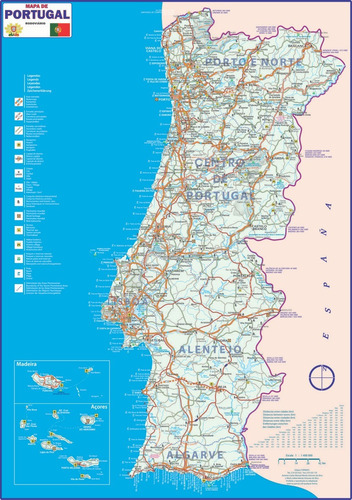 Mapa Portugal Rodoviário Turístico Poster Dobrado