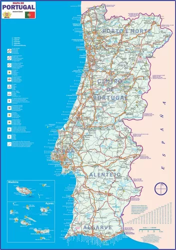 Mapa Portugal Espanha Ibérica Politico Rodoviário Poster Geo