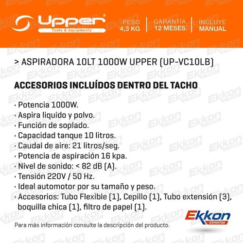 Imagen 2 de 10 de Aspiradora Sopladora Ekkon 10 Lts Polvo Liquido