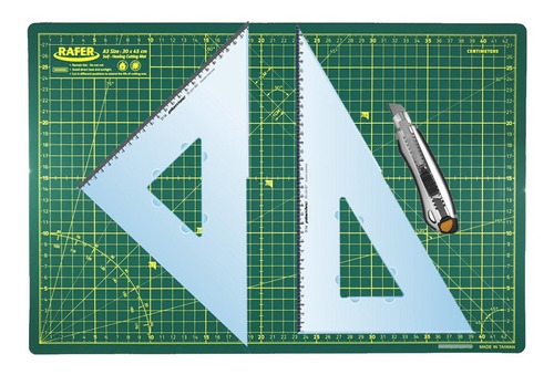 Tabla De Corte 45x30 Cm + Escuadras 30 Cm 45° Y 60° + Cutter