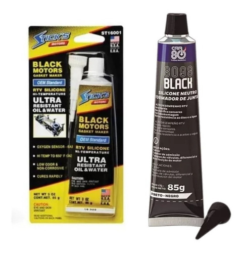 Junta Liquida Motor Silicone Car80 Black 8098 + Sticks Preto