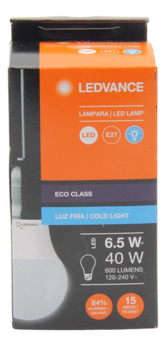 Foco Ledvance Led A40 6.5w 6500k Luz De Día E27