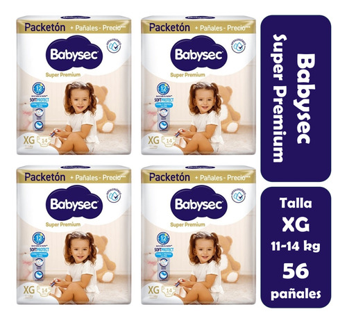 4pack Pañales Babysec Super Premium Talla Xg