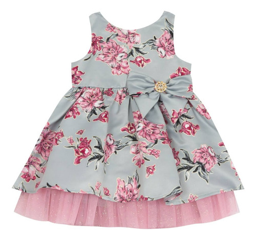 Vestido Elegante Bebé Niña 6-9 Meses Gris/flores