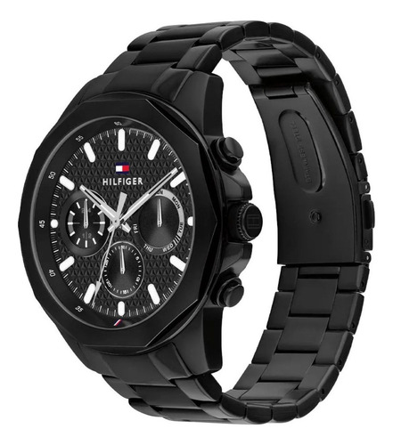 Reloj Tommy Hilfiger Hombre Multifunción 1710653 Malla Negro Bisel Negro Fondo Negro