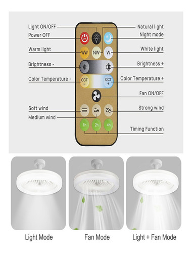 Ventilador De Techo Y Lámpara Led Control Remoto Silencioso Cantidad de aspas 3 Estructura Blanco Aspas Blanco Diámetro 25 cm Frecuencia 60 Hz Material de las aspas Plástico