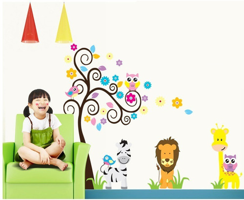 Vinilo Decor Sticker Arte Niño Pared - Animal Leon Arbol
