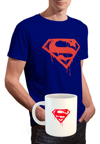 Polera Superman + Tazón 100% Algodón