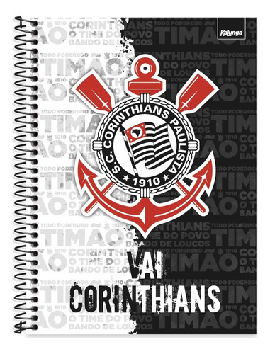 Caderno Corinthians Futebol Spiral Capa Dura 80 F Cor Branco