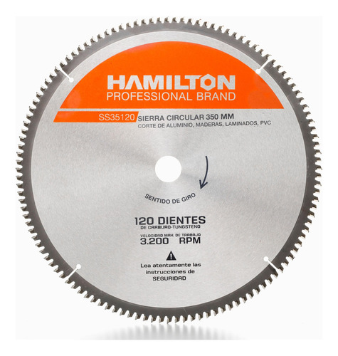 Disco Inglet Alumin 120dientes 350mm 14puLG Hamilton Ss35120 Color Gris