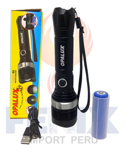 Linterna Táctica De Metal Recargable C/ Zoom Opalux Op-4927n