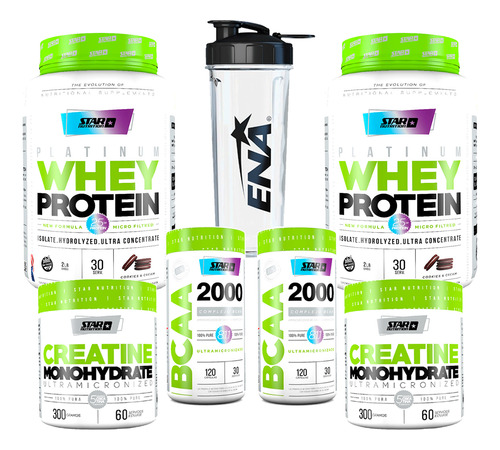 Kit 2 Prote Cookies&cream +2 Creatinas +2 Bcaa 2000 +shaker