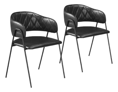 Conjunto 2 Cadeiras De Jantar Veneza Couro Preto Metal Preto