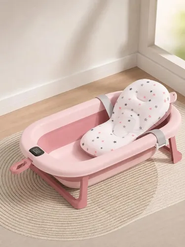 Bañadera Para Bebe Plegable Con Termometro Baby Pops Full Color Rosa