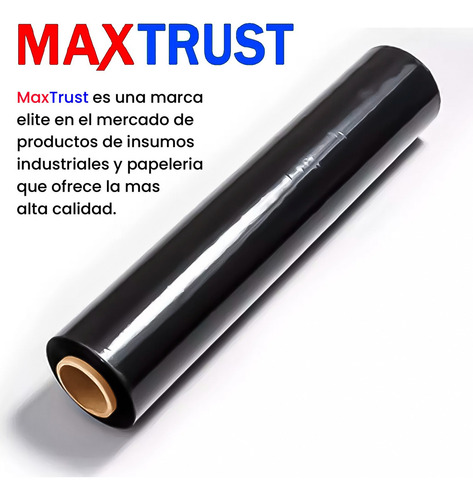 Film Stretch Negro Alusa Rollo opaco Para Embalaje 300 Metros 20 Micrones Marca Maxtrust Modelo 202-mxt Material De Poliuretano Se Estira Hasta 500% Ideal Para Uso Domestico E Industrial