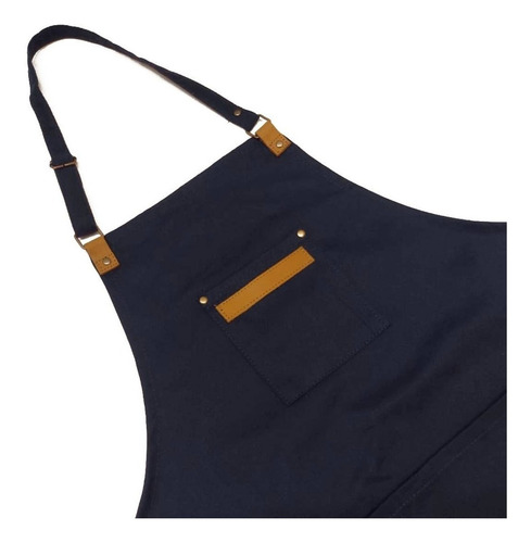 Delantal Gabardina Azul Y Cuero Vacuno Genuino Cocina Hogar