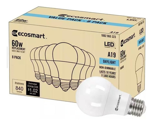 Focos Led Ahorra Paquete 8 Focos 60w Consume 8w Daylight A19