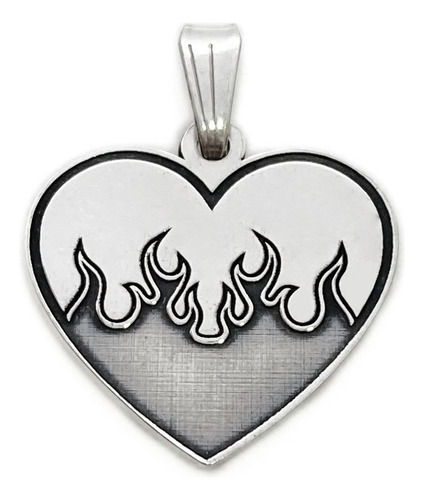 Dije Corazón Llamas Fuego Ardiente Plata 925