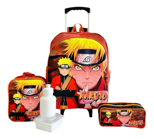 Kit Mochila Naruto Manga Anime Rodinhas G + Lancheira Boleto